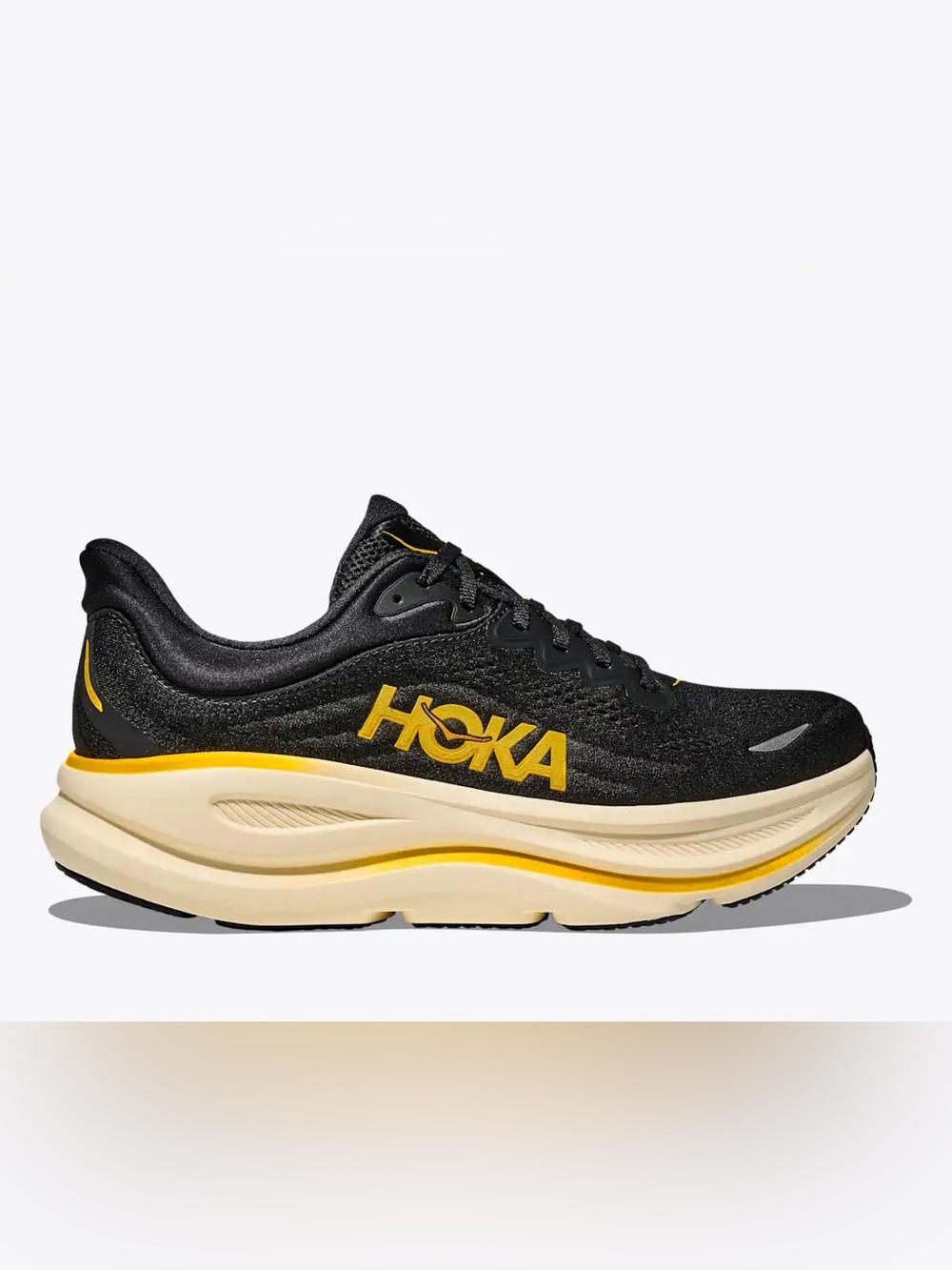 HOKA Bondi 9 'Carbon Black/Yellow Gold' NWOT